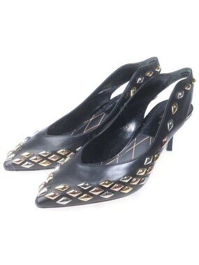 Louis Vuitton Studs Leather Heels Pointed Toe Black